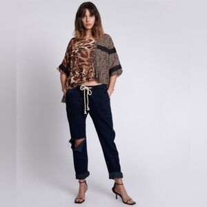 ONETEASPOON Shabbies Drawstring Boyfriend Jeans Distressed Fox Black Size XL